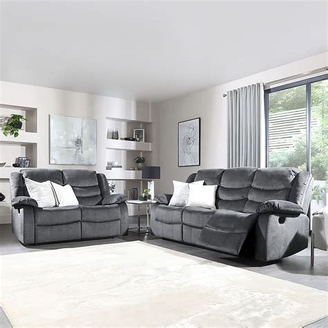 Sorrento 3 2 Seater Recliner Sofa Set Grey Aura Velvet Only 1199 98