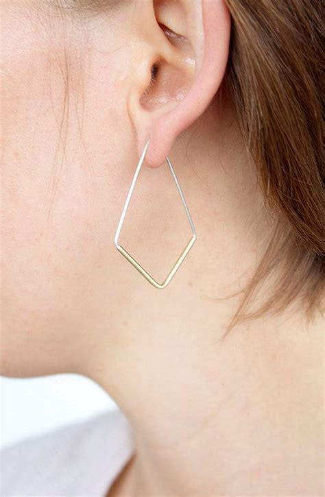 Two Tone Minimalist Hoop Earring Brass And Sterling Silver Etsy