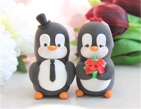 Custom Penguin Cake Toppers Wedding Larger Size Bride Groom