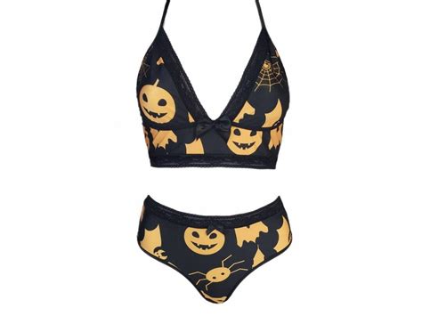 Halloween Lingerie Set Bralette Panties Thong Adult Halloween Costume Sexy Erotic Punkrock