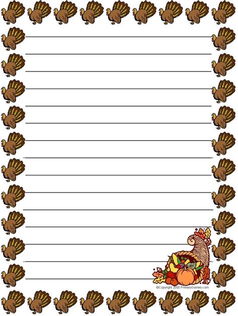 Thanksgiving Turkey Border Writing Paper Worksheetscity