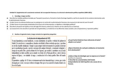 Resurgimiento De La Conciencia Nacional Unidad VI Surgimiento De La