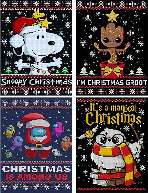 RICUVED 4 Pcs Christmas Diamond Painting Cartoon Kits 5D Diamond