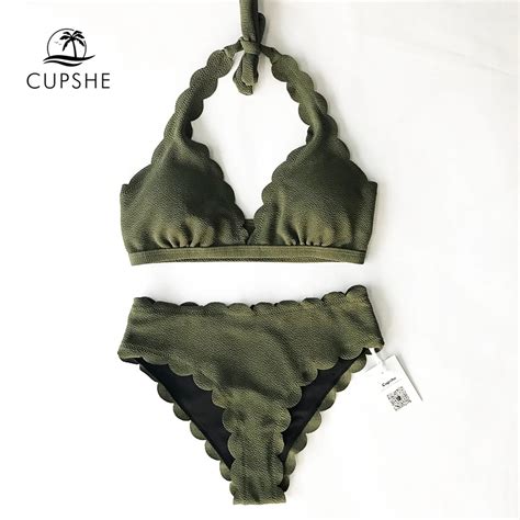 Cupshe Life Solid Bikini Set Women Summer Plain Halter Two Pieces