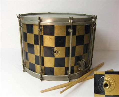 Different Drum Duplex Snare Drum Rare All Original Hand Painted Gold Black Checkerboard Vintage