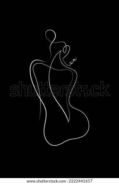 Nude Woman Face Abstract Silhouette Continuous Stock Vector Royalty