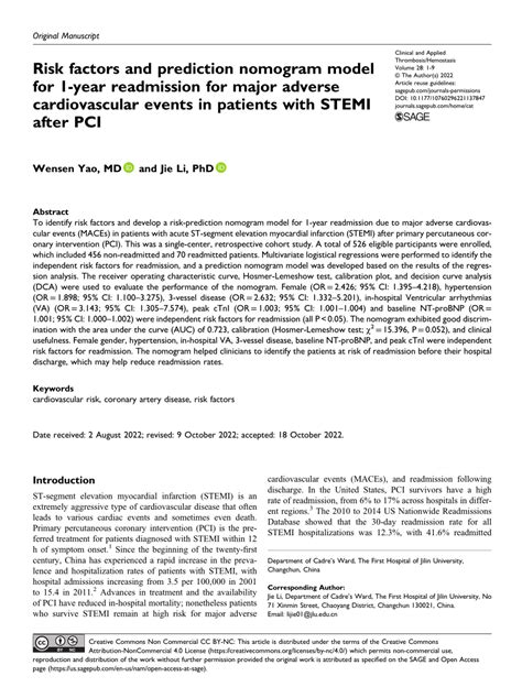 Pdf Risk Factors And Prediction Nomogram Model For 1 Year Readmission