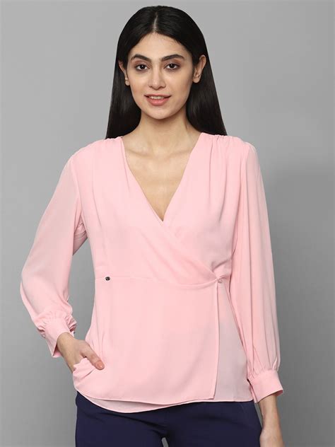 Buy Allen Solly Woman Pink Solid V Neck Long Sleeves Wrap Top Tops For Women 20040968 Myntra