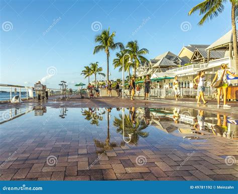 People Enjoy The Sunset Point At Mallory Square In Key Wes Editorial