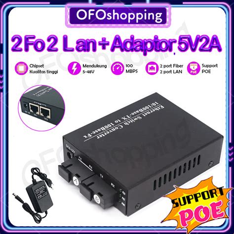 Jual POE Htb 2 Fo 2 Lan Media Converter POE 2F2E Adaptor 5V2A 100