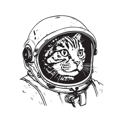 Katze Astronauten Vintage Logo Line Art Konzept Schwarz Wei E