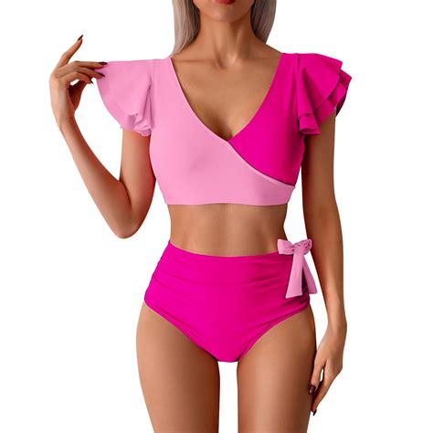 MSJUHEG Ruffle Bikini Push Up Swimsuit Piece Bikini Set Tie Back Bathing Suit Sporty Bikini