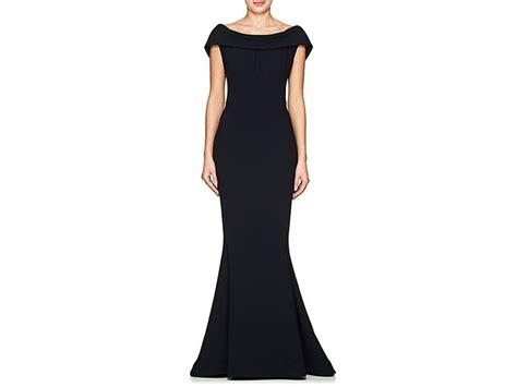 Zac Posen High Neck Cap Sleeve Evening Gown In Black Modesens Cap Sleeve Evening Gowns