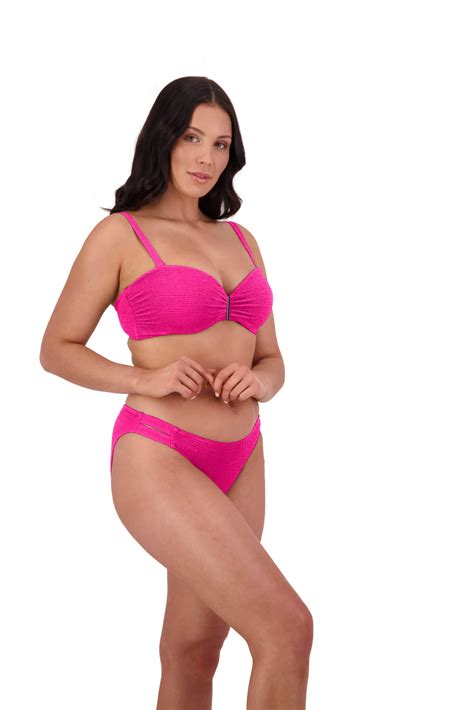 Retro Deco Underwired Bandeau Bikini Top In Hot Pink Moontide Swimwear