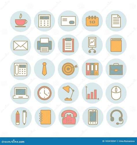 Sistema De Iconos Lineares Del Vector De Materiales De Oficina