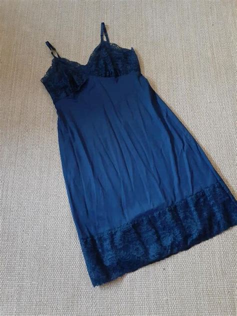 Lingerie Full Slip Van Raalte Dark Blue Lace Size A Gem