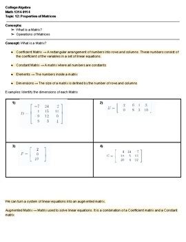 Advanced Algebra Properties Of Matrices Basic Operations By Mrs