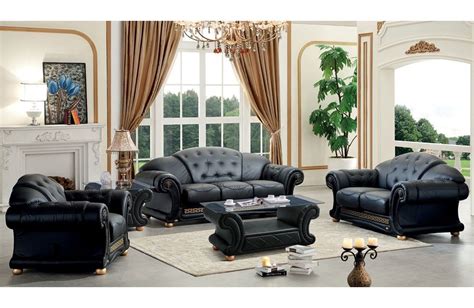 Noci Black Leather Classic Sofa