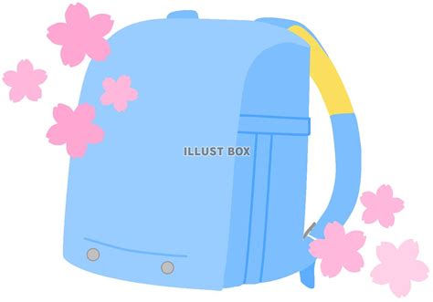 無料イラスト ランドセルと桜（水色）入学・卒業