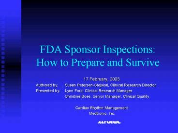 PPT FDA Sponsor Inspections How To Prepare And Survive PowerPoint