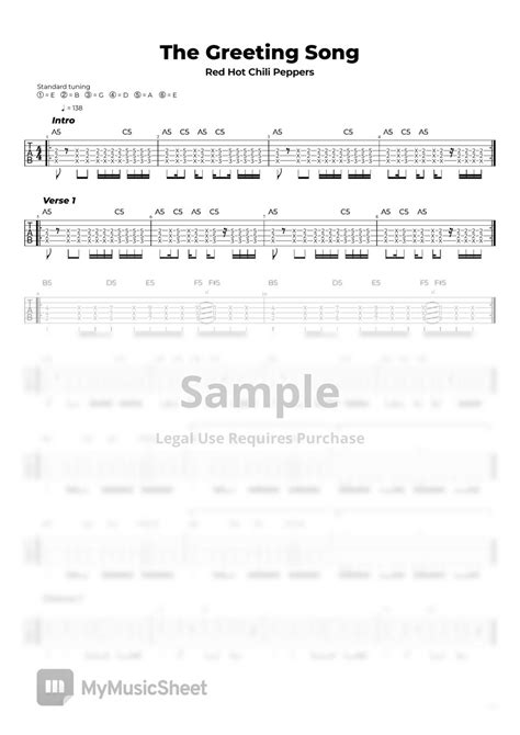 Red Hot Chili Peppers The Greeting Song Sheets By Nikola Gugoski