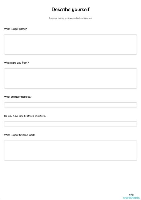 Describe Yourself Interactive Worksheet Topworksheets