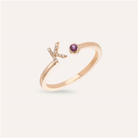 Diamond And Purple Sapphire Rose Gold K Letter Ring