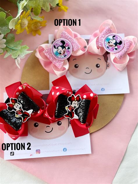 Minnie Inspired Hair Bows Mouse Pigtail Bows Cartoon Inspired Bows