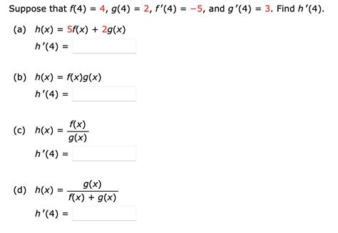 Solved Suppose That F 5 1 F′ 5 2 G 5 −6 And G′ 5 4