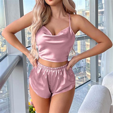 Munlar Women S Lingerie Strappy Silk Satin Cami And Pants Set Sexy