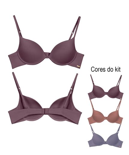 KIT 03 Sutiãs Push Up bojo soft e alças finas 2Rios Lingerie