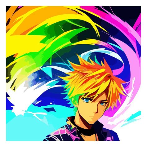 Cool Neon Graffiti Anime Boy with Blond Hair. Vector Illustration Stock ...