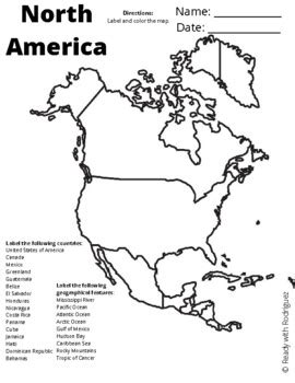 North America Map Worksheet by Little Luna Learning | TPT