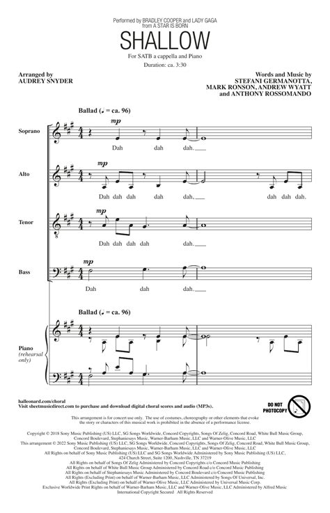 Download Lady Gaga And Bradley Cooper Shallow From A Star Is Born Arr Audrey Snyder Sheet