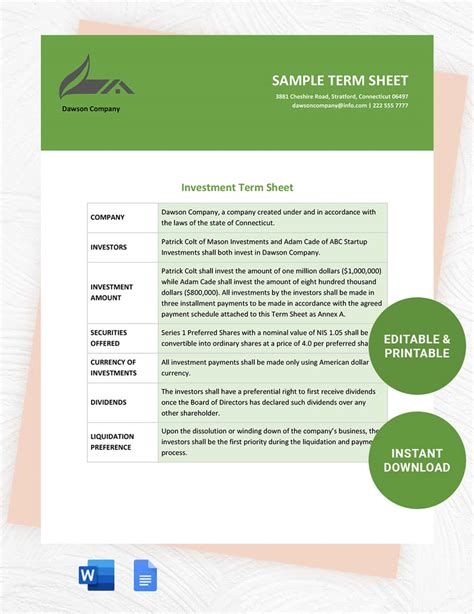 Free 16 Sample Term Sheet Templates In Pdf Ms Word Free Word Template