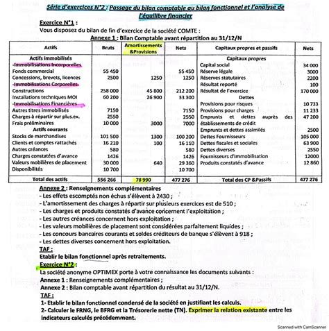 SOLUTION Série d exercice passage du bilan comptable au bilan