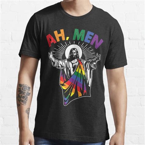 Ah Men Funny Lgbt Gay Pride Jesus Rainbow Flag Christian Tank Top Essential T Shirt For Sale