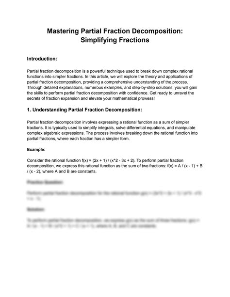 SOLUTION Mastering Partial Fraction Decomposition Simplifying