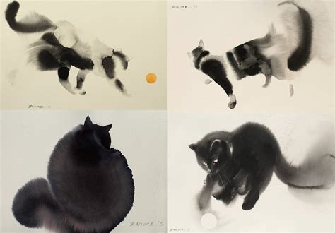 Ethereal Watercolor And Black Ink Cats That Fade Into The Canvas By