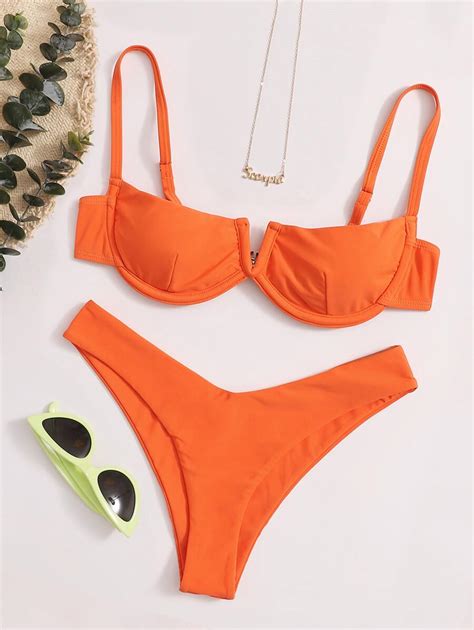 Bañador bikini cortado alto con aro corte V Moda de Mujer SHEIN México