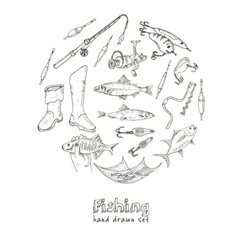 Premium Vector | Fishing tackle tools. sketches. hand-drawing fishing ...