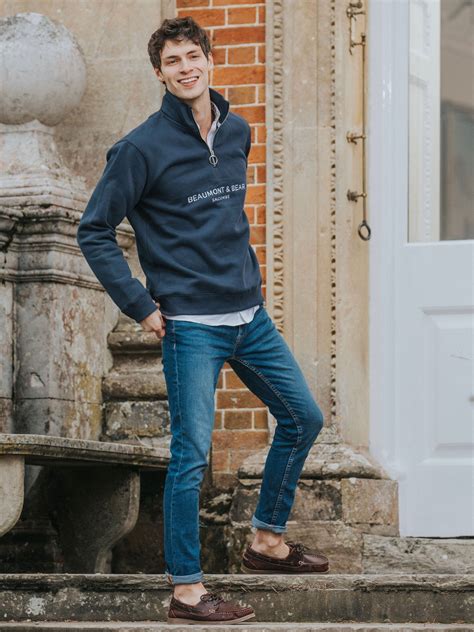 Kingswear Unisex Quarter Zip Washed Navy Beaumont And Bear