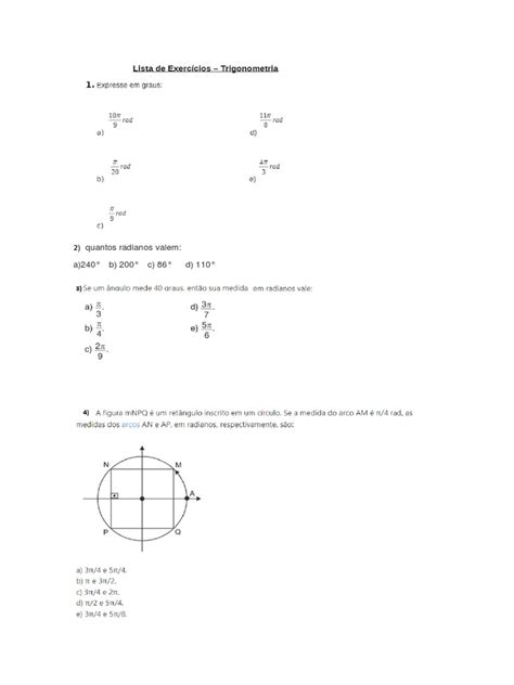 Ciclo Trigonométrico Exercícios Pdf - Ciclo Trigonometrico Exercicios | PDF