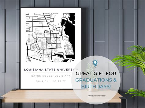 LSU Map, Square Campus Map, Louisiana Wall Art, College Map Gifts for ...