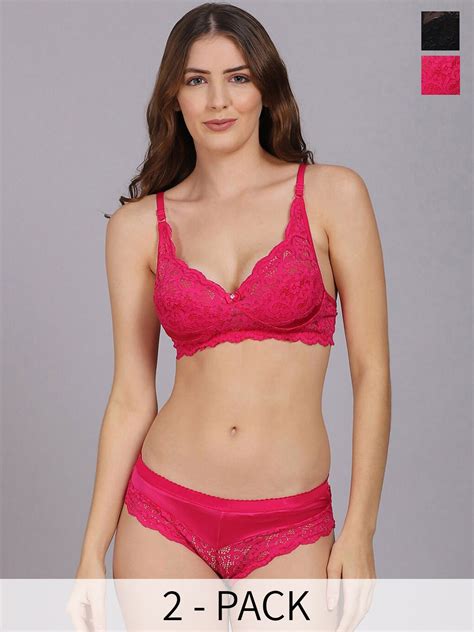 Buy In Curve Pack Of Self Design Cotton Lace Lingerie Set Lingerie Set For Women