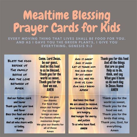 Mealtime Blessing Prayer Cards for Kids Simple Grace and Prayers for ...