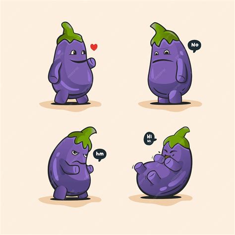 Premium Vector Cute Eggplant Mascots Illustration Set Vector