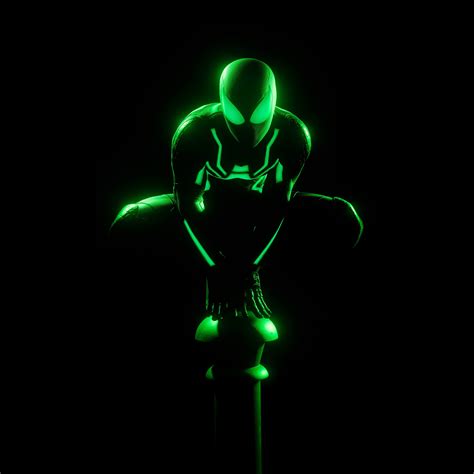 Spider-Man Wallpaper 4K, Glow in dark, Neon Green, AMOLED