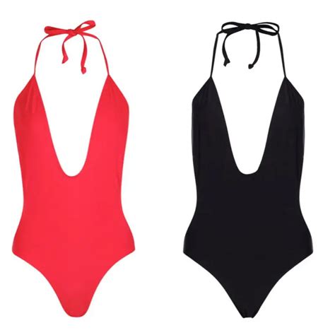 One Piece 2018 Sexy Women Bikini Monokini Deep V Solid Swimsuit Backless Swimwear Beachwear