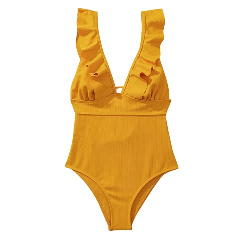 BeAi Swimsuit For Women One Piece Speedo Yellow Polka Dot Bikini Sets For Women Tan Through